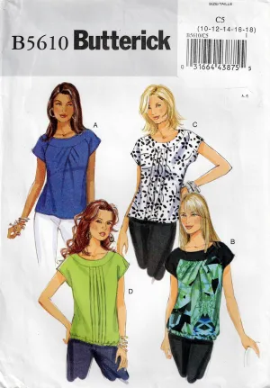 Butterick 5610 Womens Pullover Tops with Tucked Front Out Of Print Sewing Pattern Size 10 - 18 UNCUT Factory Folded