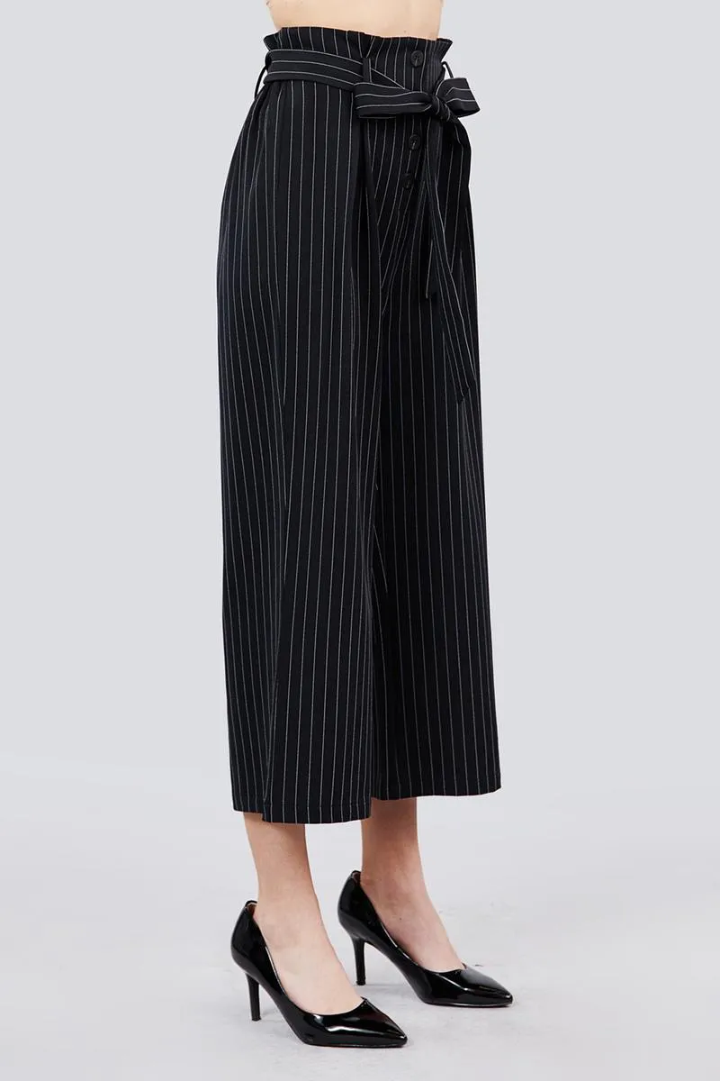 Button Down Paperbag Cullote Stripe Pants