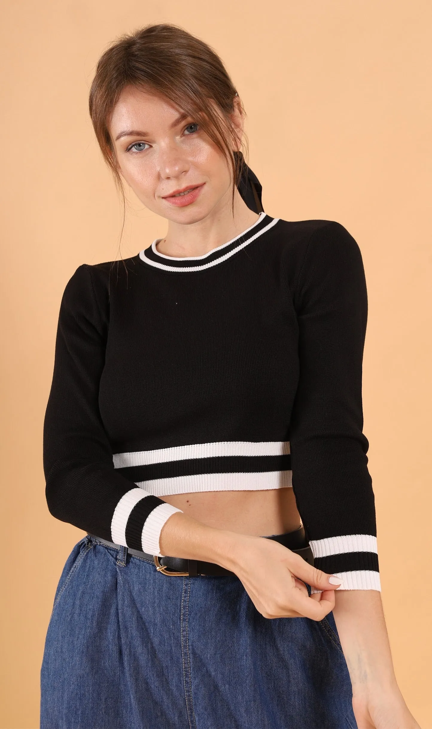 CAMILA Cropped Knit Sweater (Black)