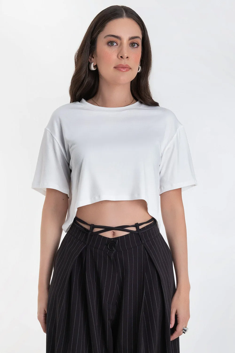 Camiseta cropped fluida de manga corta