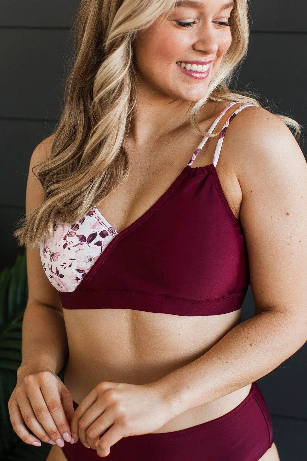Capture The Coast Swim Top- Burgundy Floral