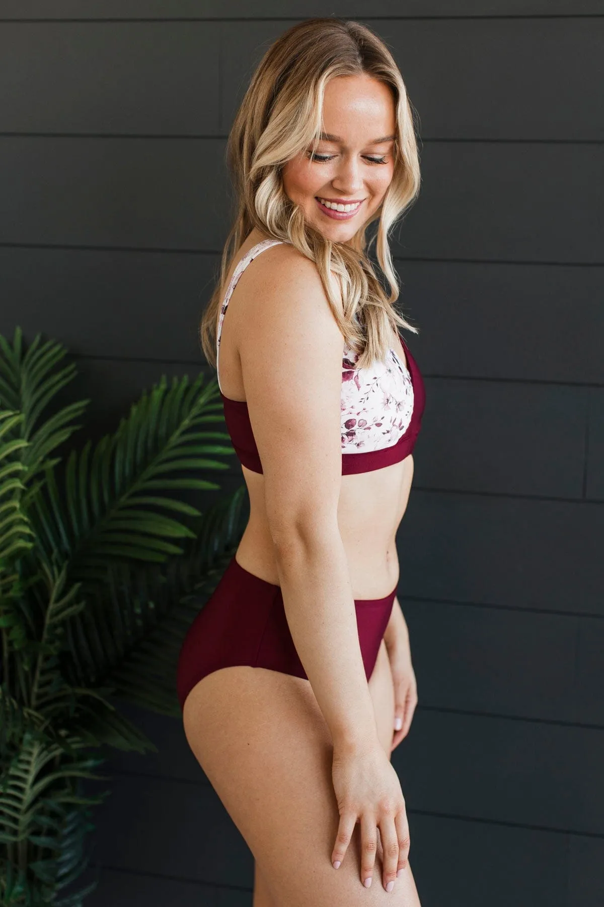 Capture The Coast Swim Top- Burgundy Floral