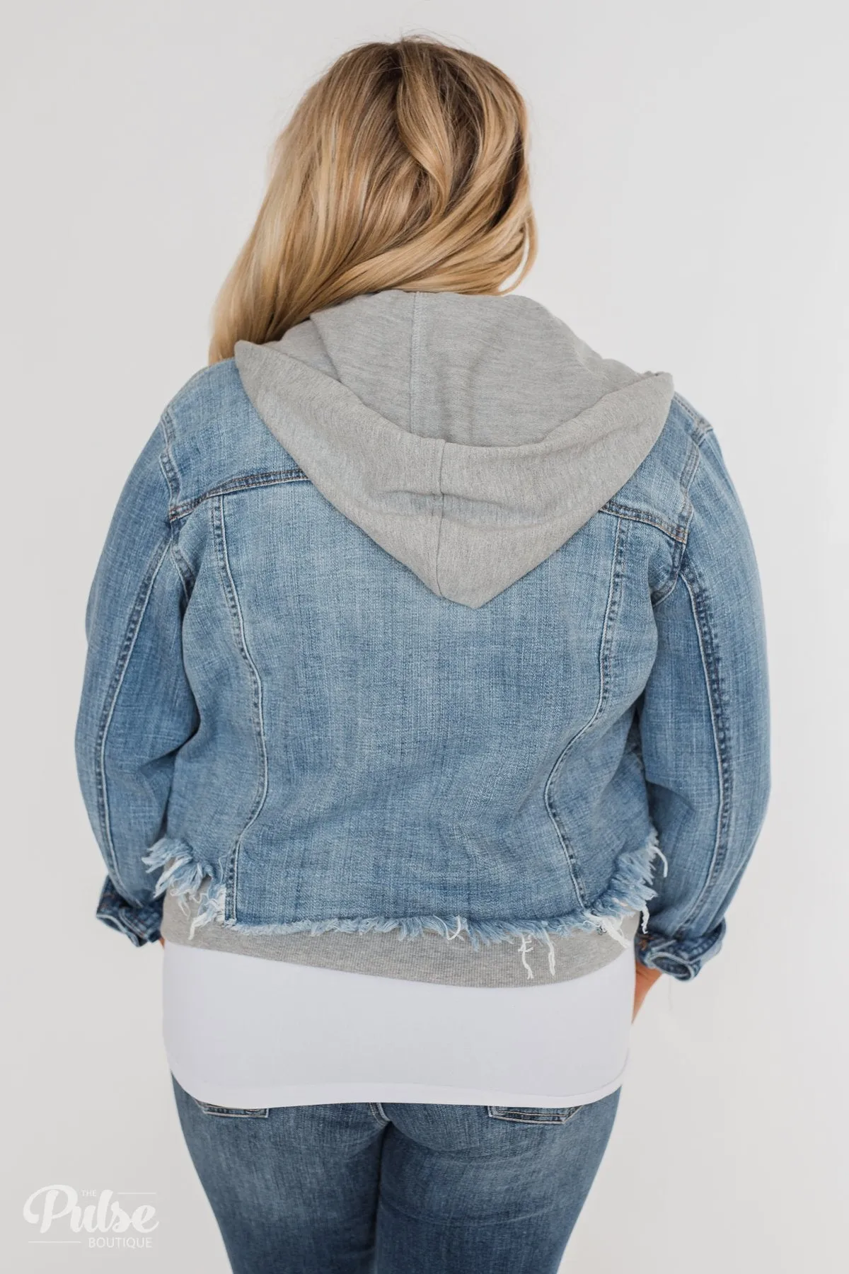 C'est Toi Distressed Hooded Denim Jacket- Medium Wash