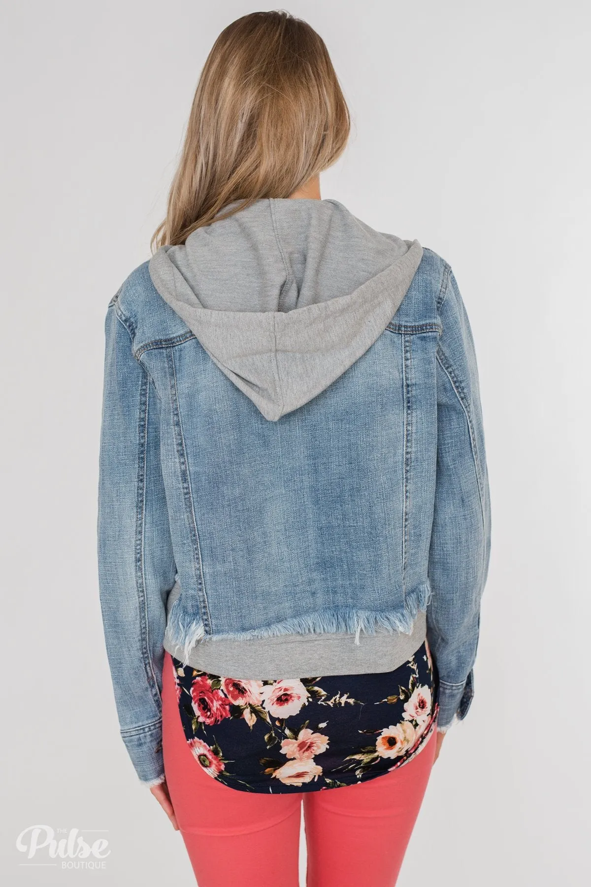 C'est Toi Distressed Hooded Denim Jacket- Medium Wash