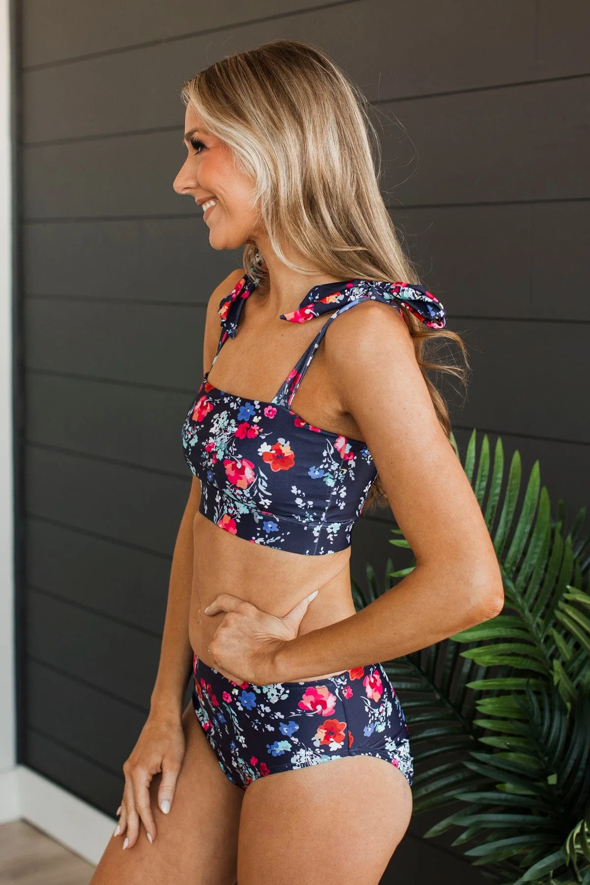 Chasing The Sun Bandeau Swim Top- Navy Floral