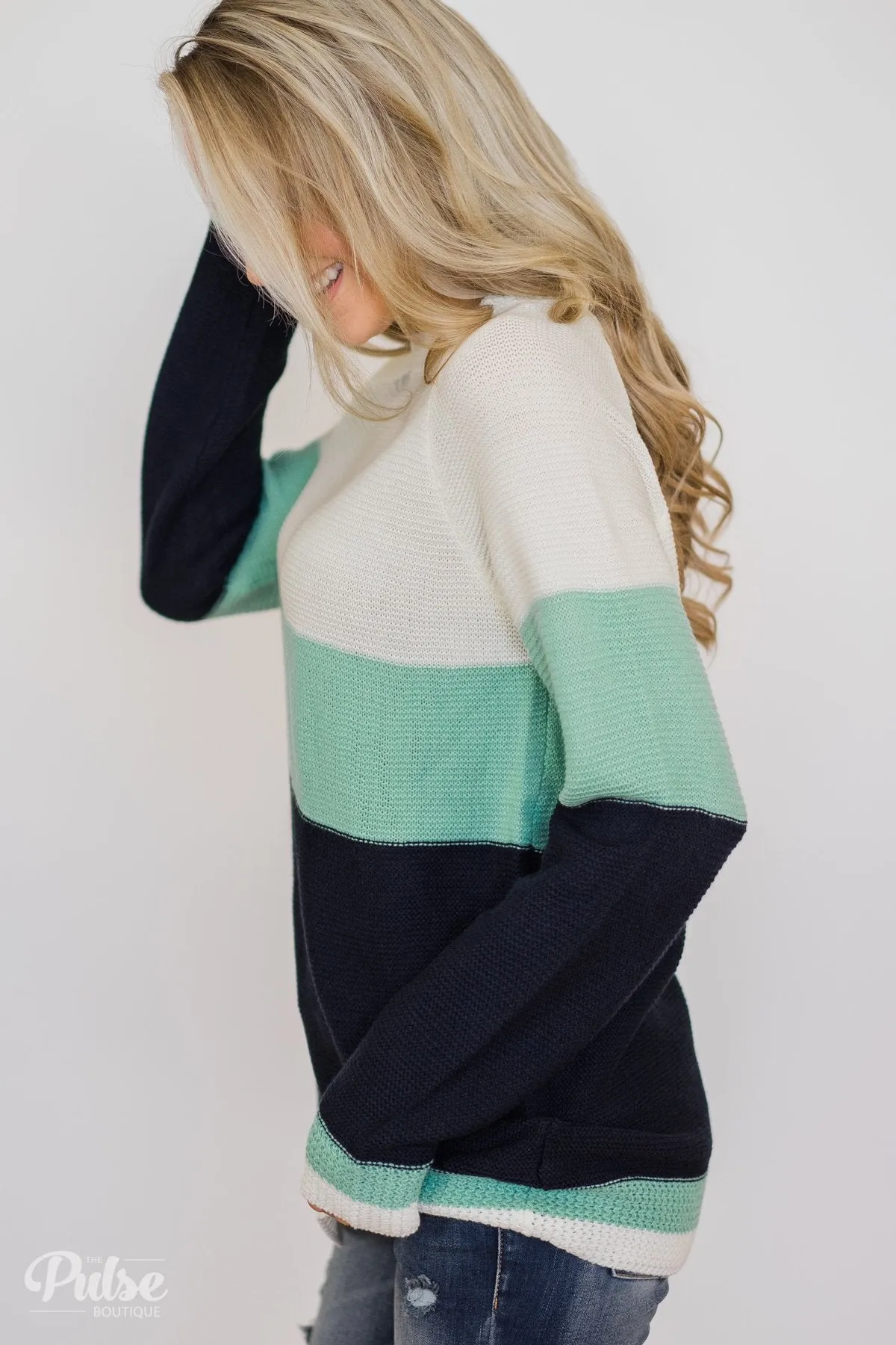 Close to You Knitted Color Block Sweater- Ivory, Mint, Navy
