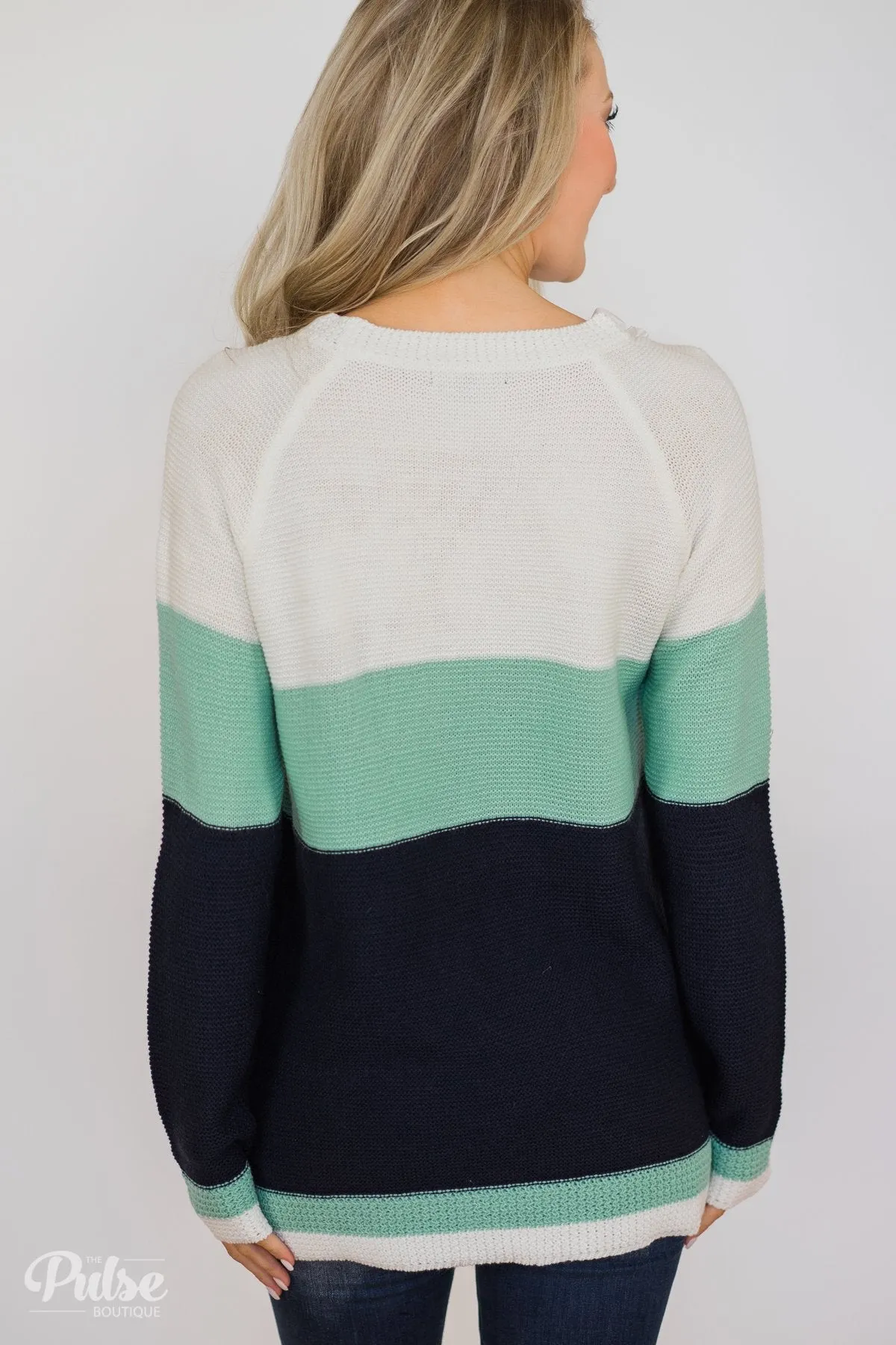 Close to You Knitted Color Block Sweater- Ivory, Mint, Navy