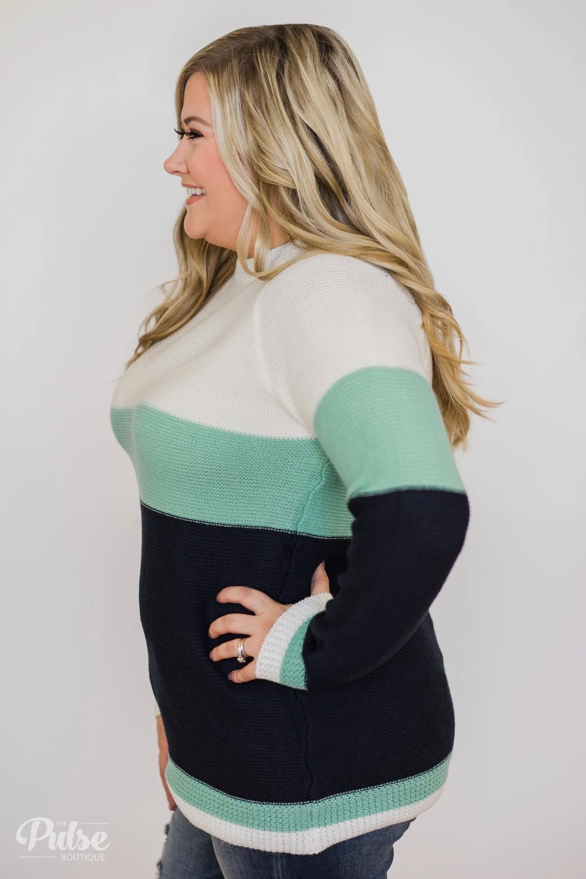 Close to You Knitted Color Block Sweater- Ivory, Mint, Navy