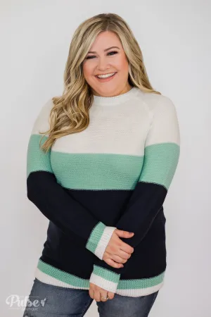 Close to You Knitted Color Block Sweater- Ivory, Mint, Navy