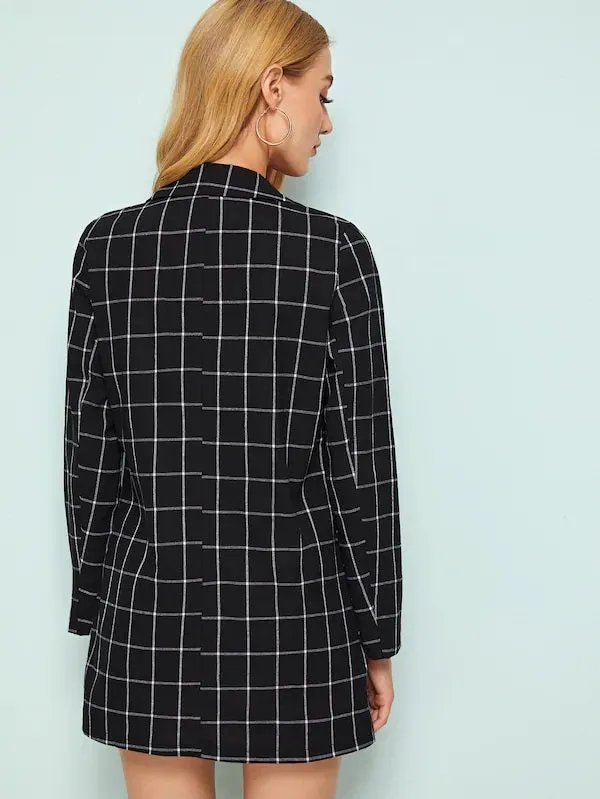 CM-CS625103 Women Elegant Seoul Style Long Sleeve Print Single Button Blazer - Black