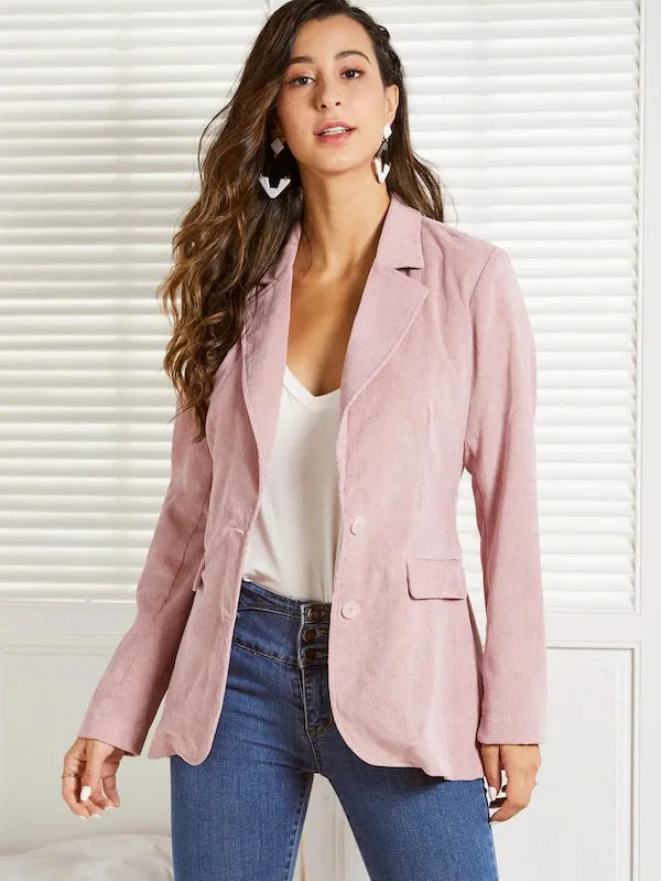 CM-CS910524 Women Elegant Seoul Style Notch Collar Single Breasted Front Cord Blazer - Pink