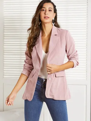CM-CS910524 Women Elegant Seoul Style Notch Collar Single Breasted Front Cord Blazer - Pink