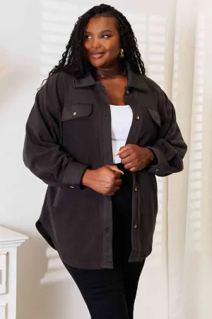 Cozy Girl Full Size Button Down Shacket in Charcoal