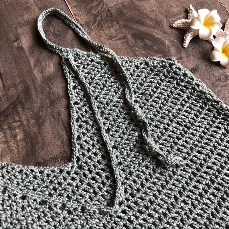 Crochet Beachwear Mesh See Through Beach Cover Up