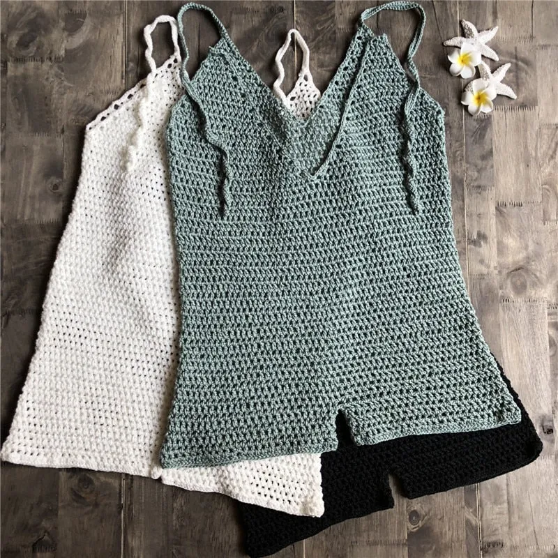Crochet Beachwear Mesh See Through Beach Cover Up