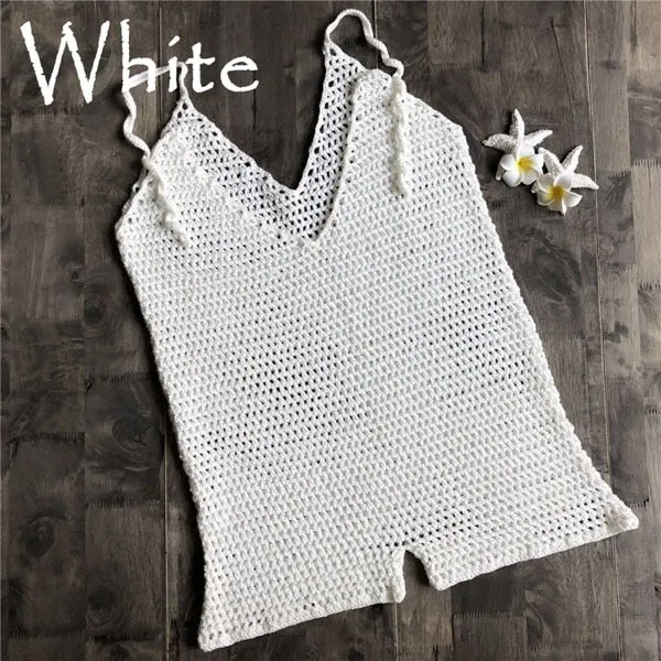 Crochet Beachwear Mesh See Through Beach Cover Up