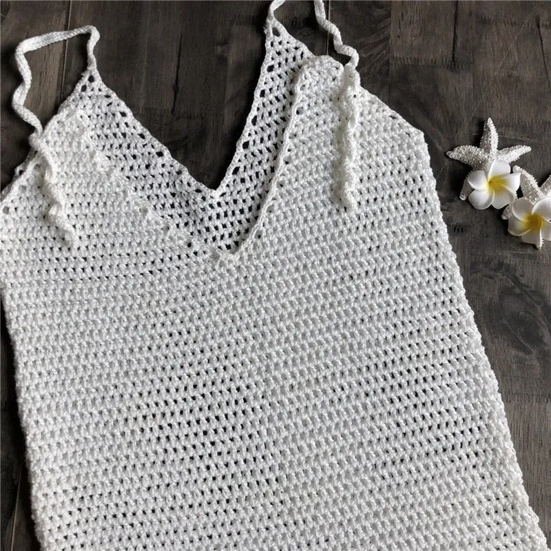 Crochet Beachwear Mesh See Through Beach Cover Up