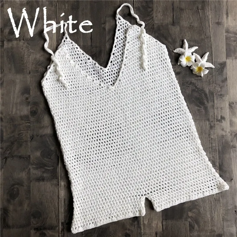Crochet Beachwear Mesh See Through Beach Cover Up