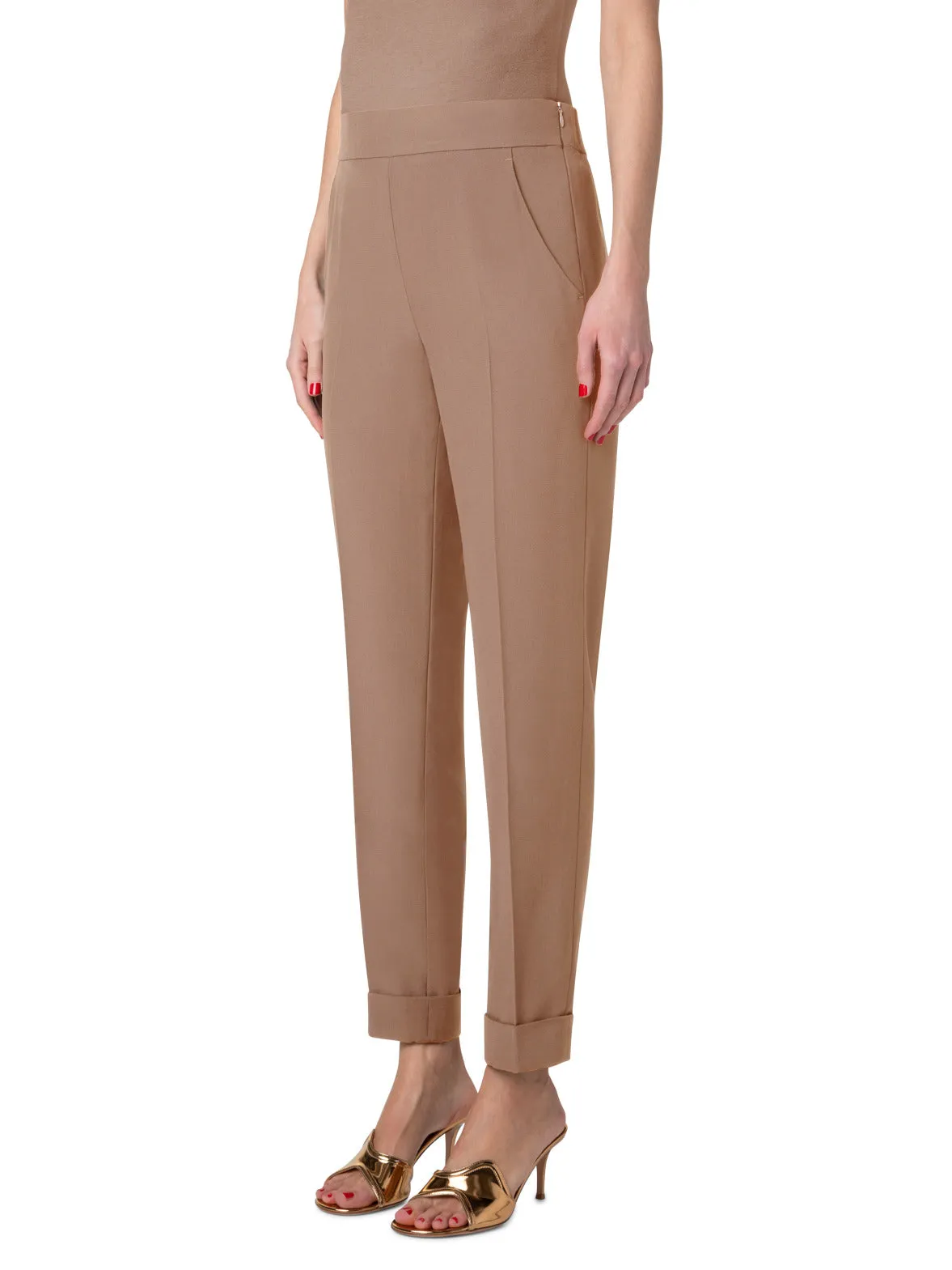 Cuffed Tapered Crêpe Pants