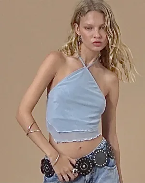 Daflien Halterneck Top in Mesh Light Blue