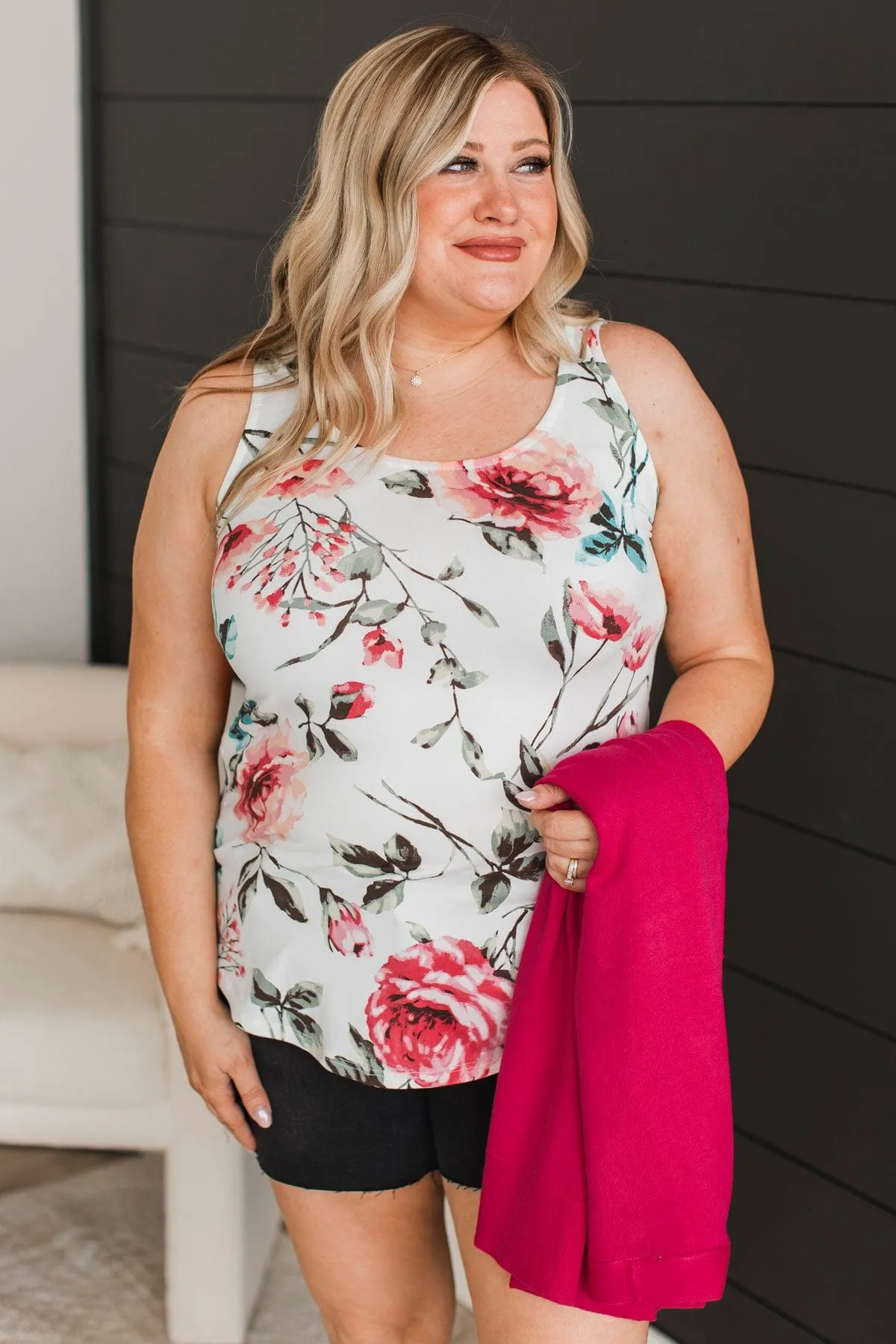 Dedicated To You Floral Tank Top- Ivory & Pink