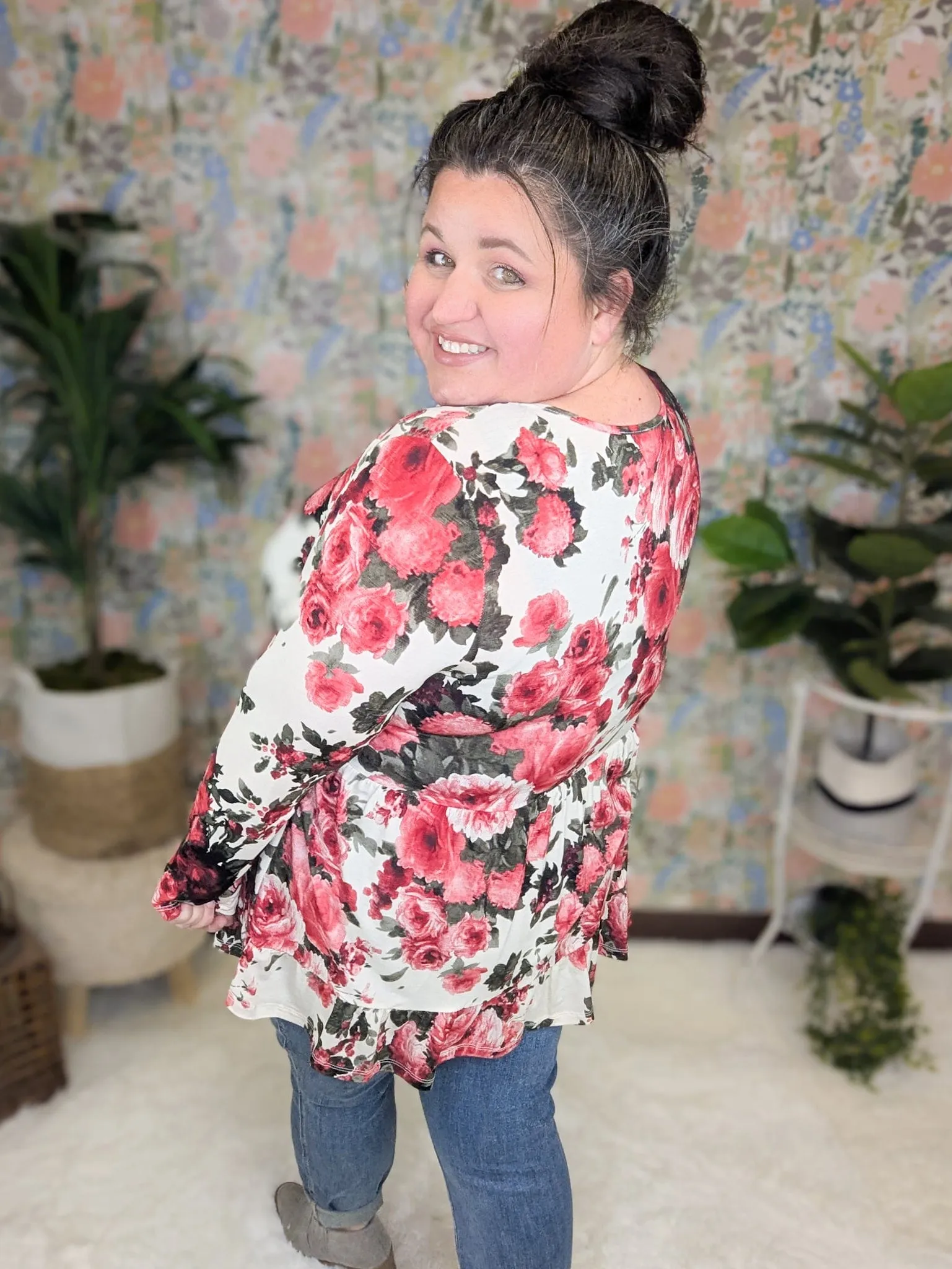 Denise Scoopneck Tiered Top in Dark Roses (2 colors)