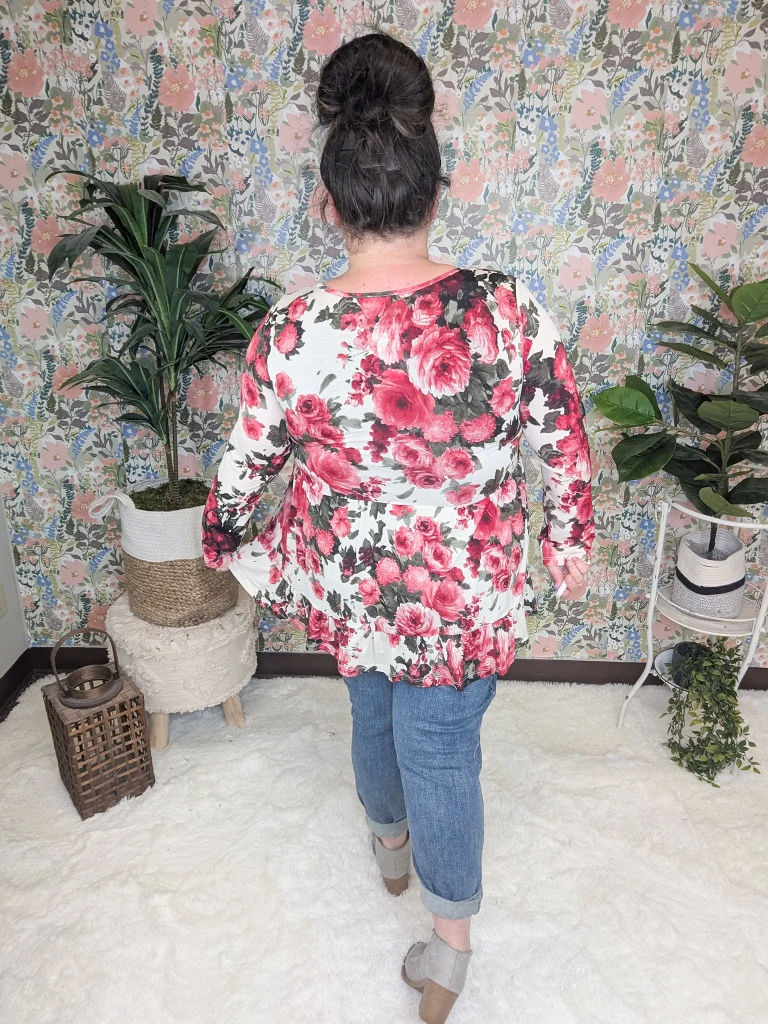 Denise Scoopneck Tiered Top in Dark Roses (2 colors)