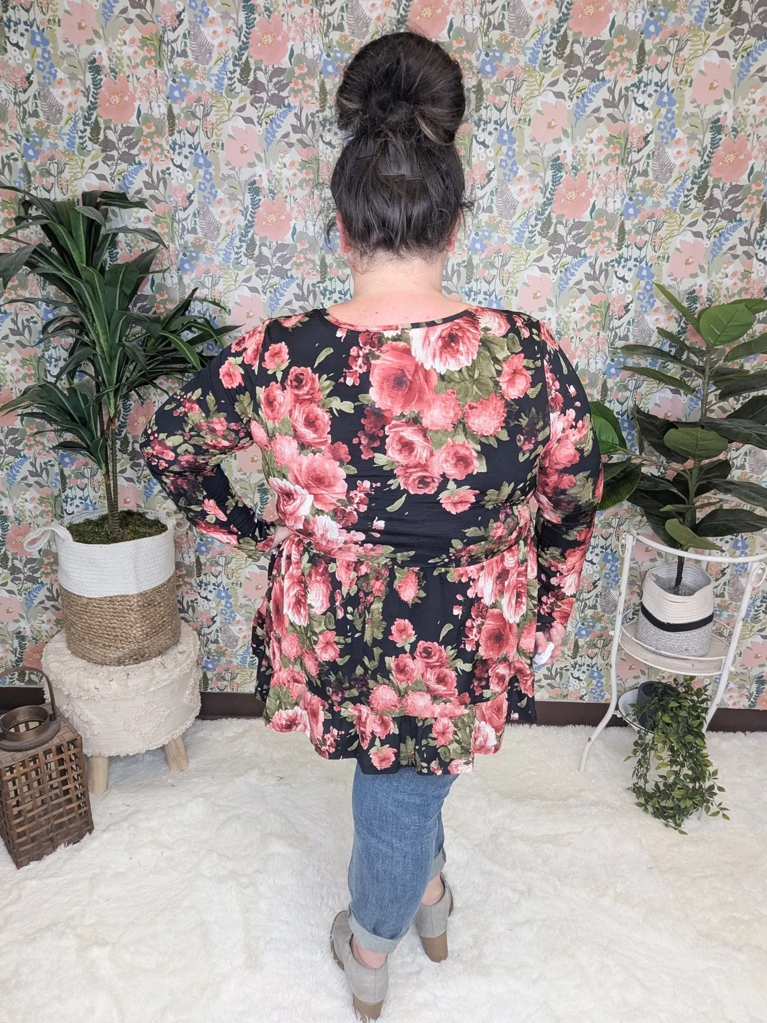Denise Scoopneck Tiered Top in Dark Roses (2 colors)