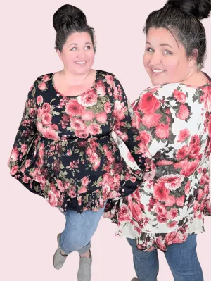 Denise Scoopneck Tiered Top in Dark Roses (2 colors)