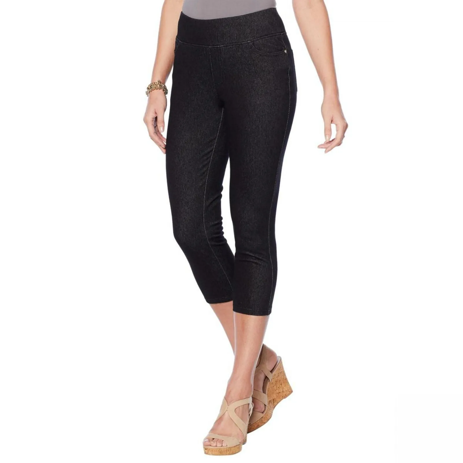 DG2 by Diane Gilman Women's Wonder Stretch Knit Denim Pull-On Crop Jeans Black 6