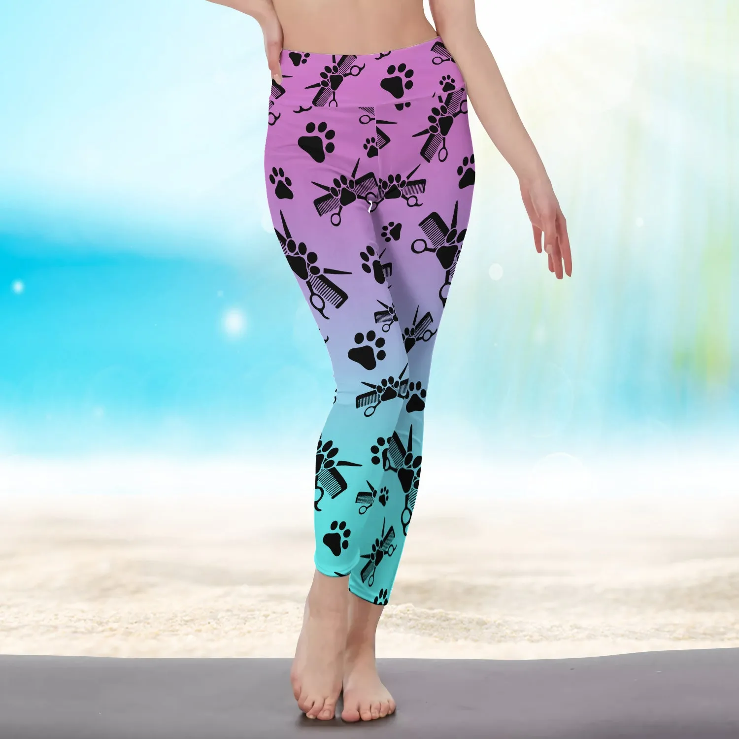 Dog Groomer Pet Groomer Salon Pet Gradient Purple Blue 3D Legging 834 NA93