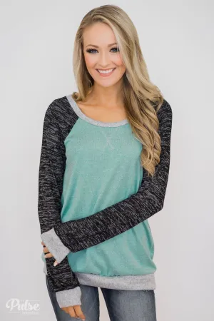 Don't Hesitate Long Sleeve Top- Light Blue