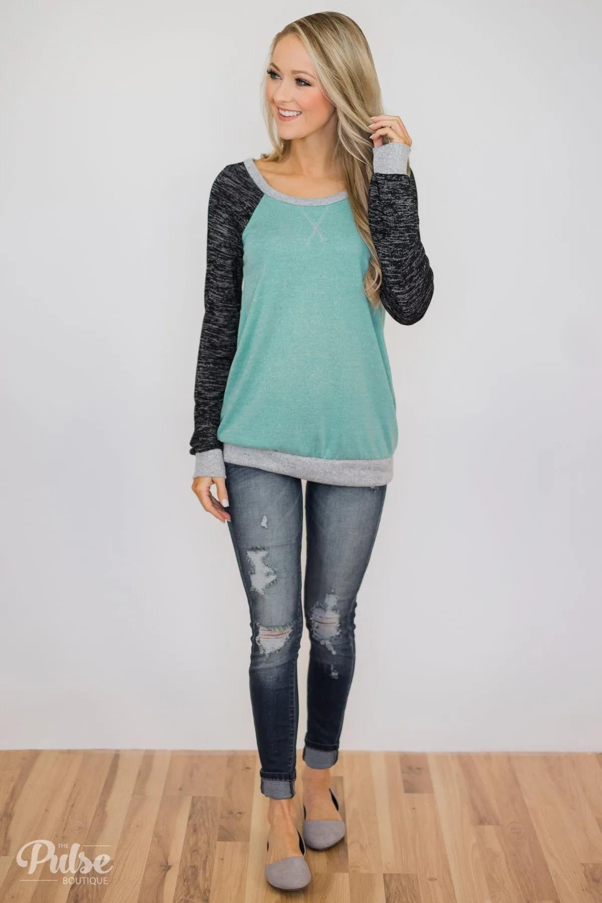 Don't Hesitate Long Sleeve Top- Light Blue