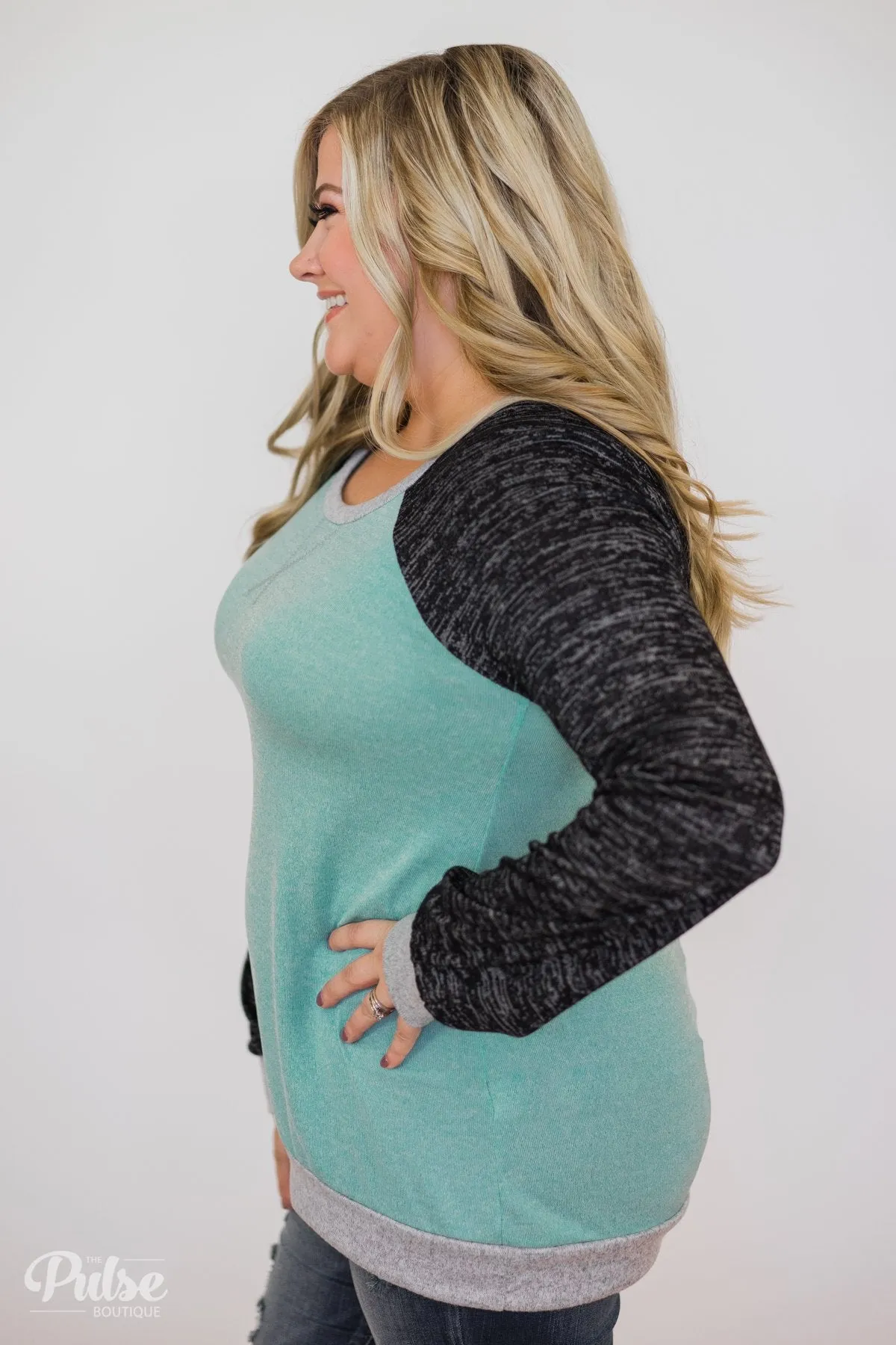 Don't Hesitate Long Sleeve Top- Light Blue