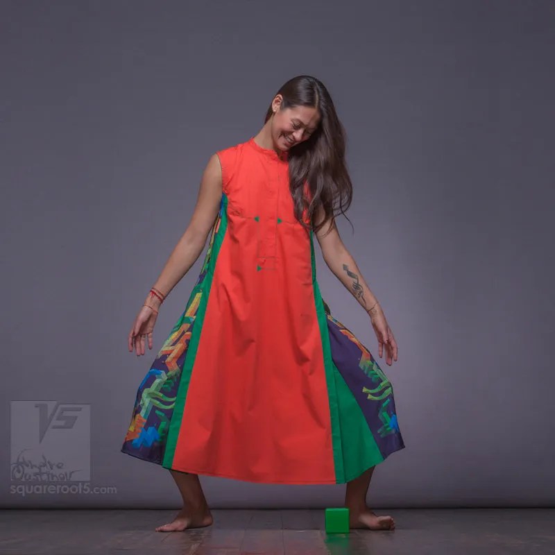 Dress "Cosmic Tetris" model "OG"Orange-Green