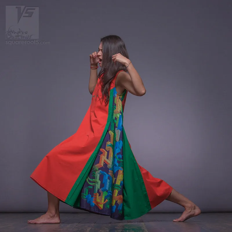 Dress "Cosmic Tetris" model "OG"Orange-Green