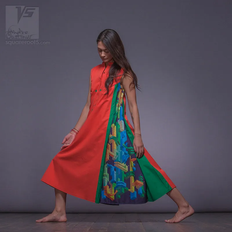 Dress "Cosmic Tetris" model "OG"Orange-Green