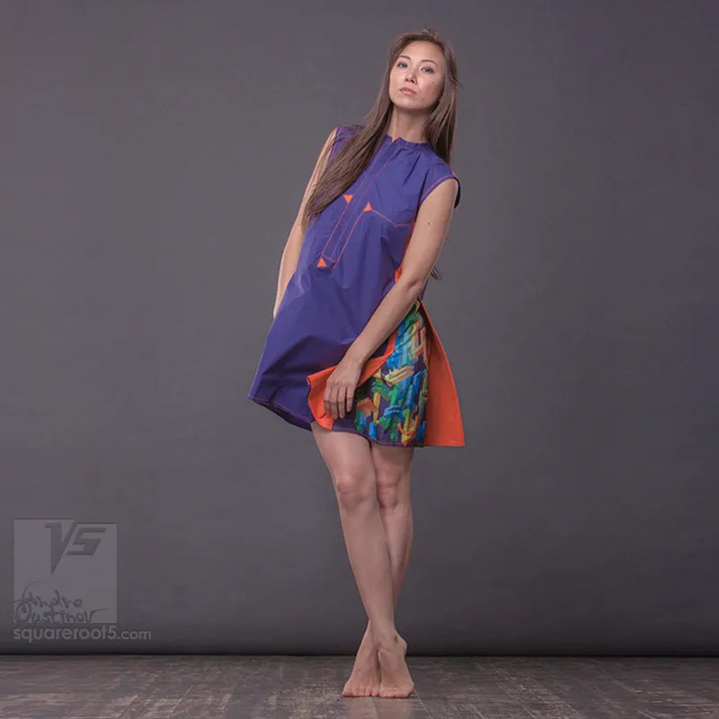 Dress "Cosmic Tetris" model "SVO" Short Violet-Orange