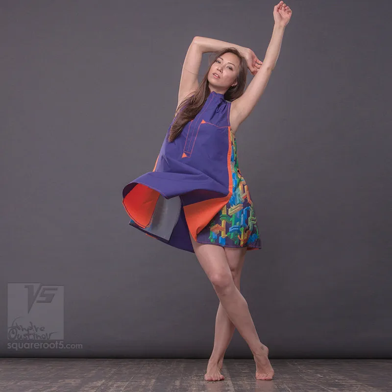 Dress "Cosmic Tetris" model "SVO" Short Violet-Orange