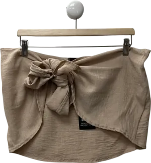 Ego Beige Tie Side Mini Skirt In Stone Linen UK 12