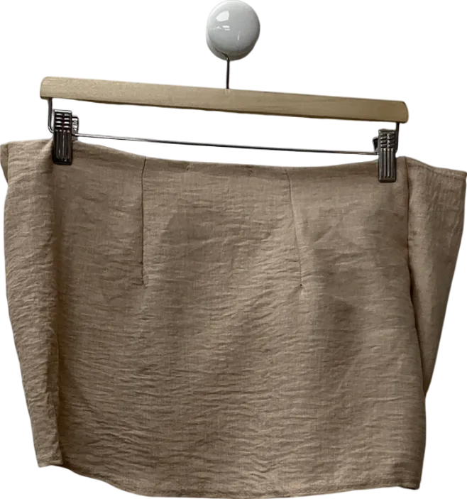 Ego Beige Tie Side Mini Skirt In Stone Linen UK 12