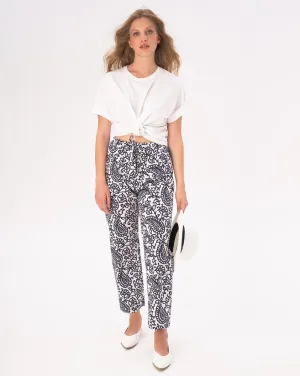 Elastic Drawstring Cotton Paisley Floral Watercolor Pants
