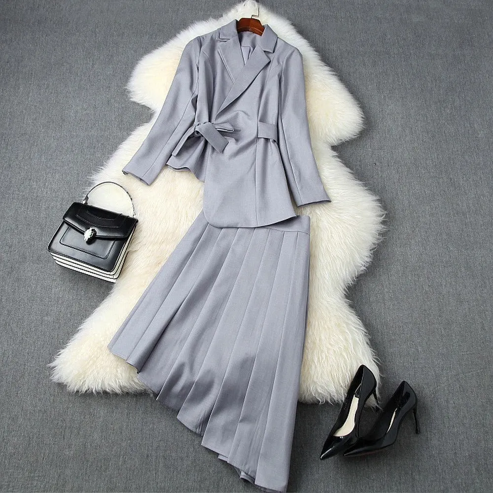 Elastic Waist Lace-up Irregular Skirt Blazers Suit Two-piece Set
