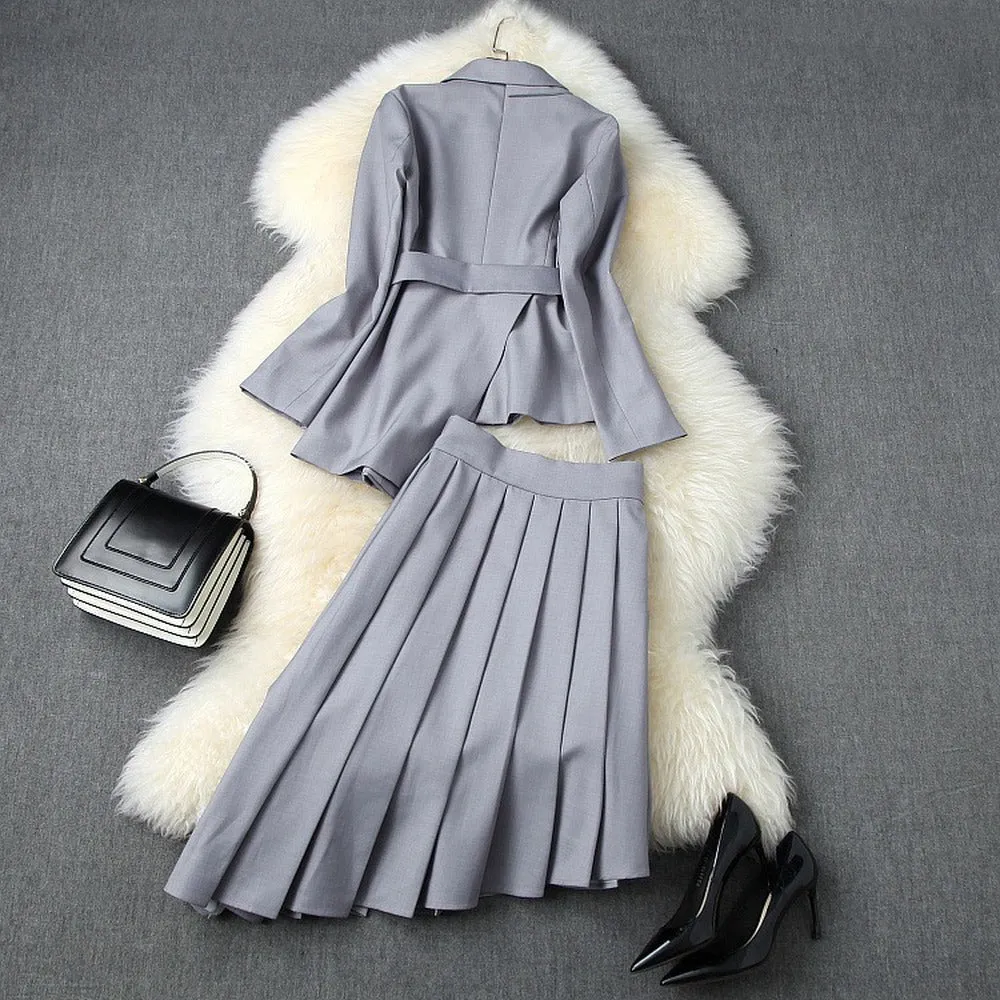 Elastic Waist Lace-up Irregular Skirt Blazers Suit Two-piece Set