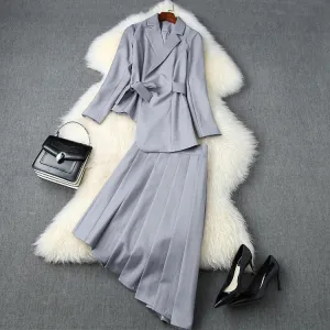 Elastic Waist Lace-up Irregular Skirt Blazers Suit Two-piece Set