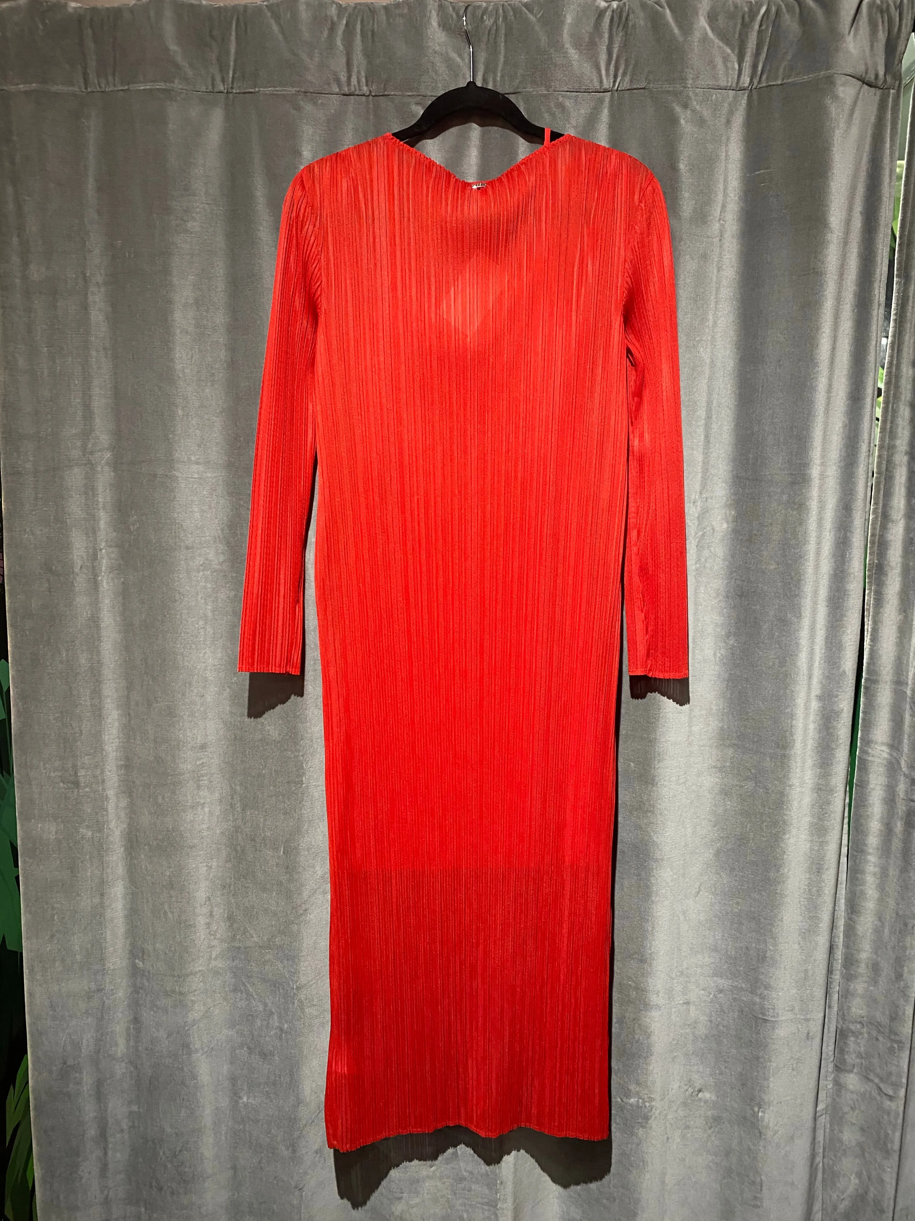 Escada SPORT RED Long Sleeve Vertical Pleating Ankle Length Dress