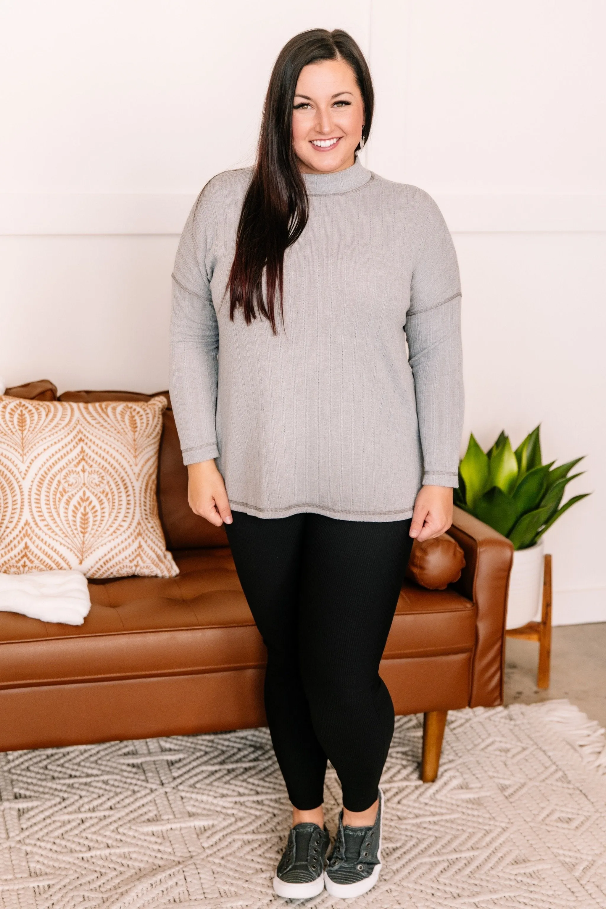 Face To Face Mock Neck Turtleneck In Granite