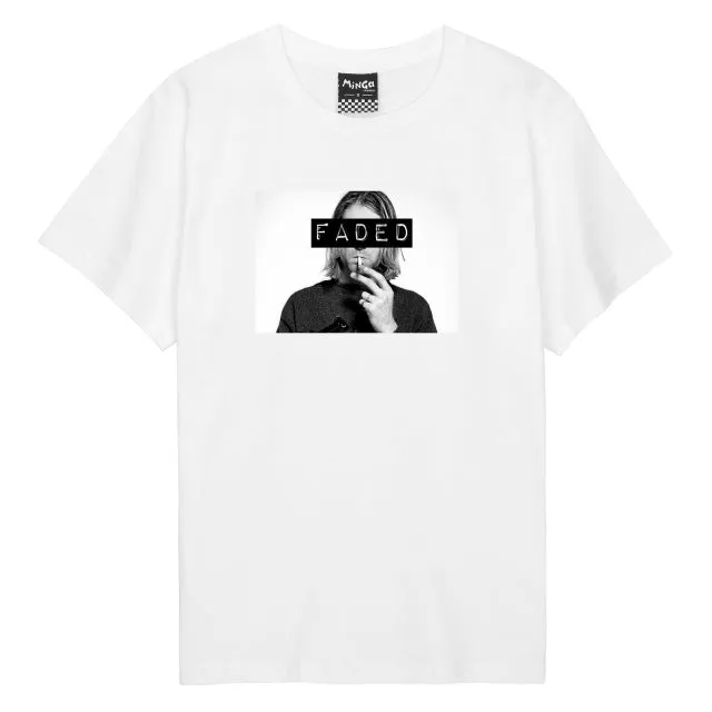FADED T SHIRT TEE KURT COBAIN GRUNGE ROCK BAND HIPSTER TUMBLR SWAG NIRVAN  Wholesale Girl T-Shirt Exercise Organic Cotton