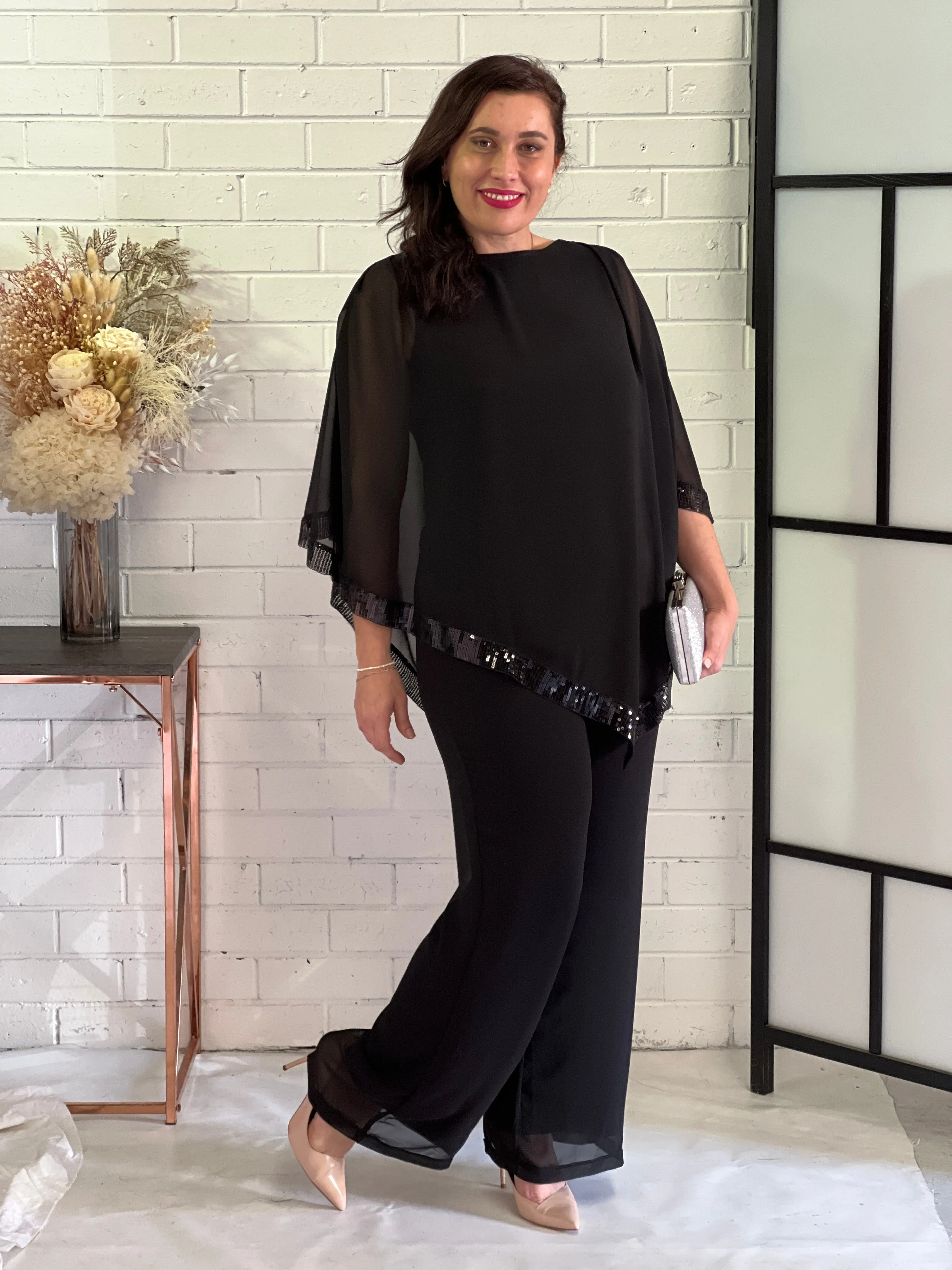 Faith Black Chiffon Pants