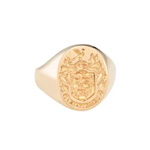 Family Crest Signet Ring Vintage Mid Century Heavy 14k Yellow Gold Sz 10